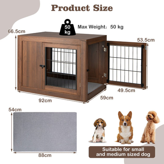 NNECW Furniture Dog Crate with Cushion & Double Mesh Doors for Indoor