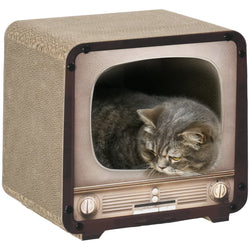 2 in 1 TV Shape Cat Scratching Board House with Catnip, for Indoor Cats in Brown | PawHut