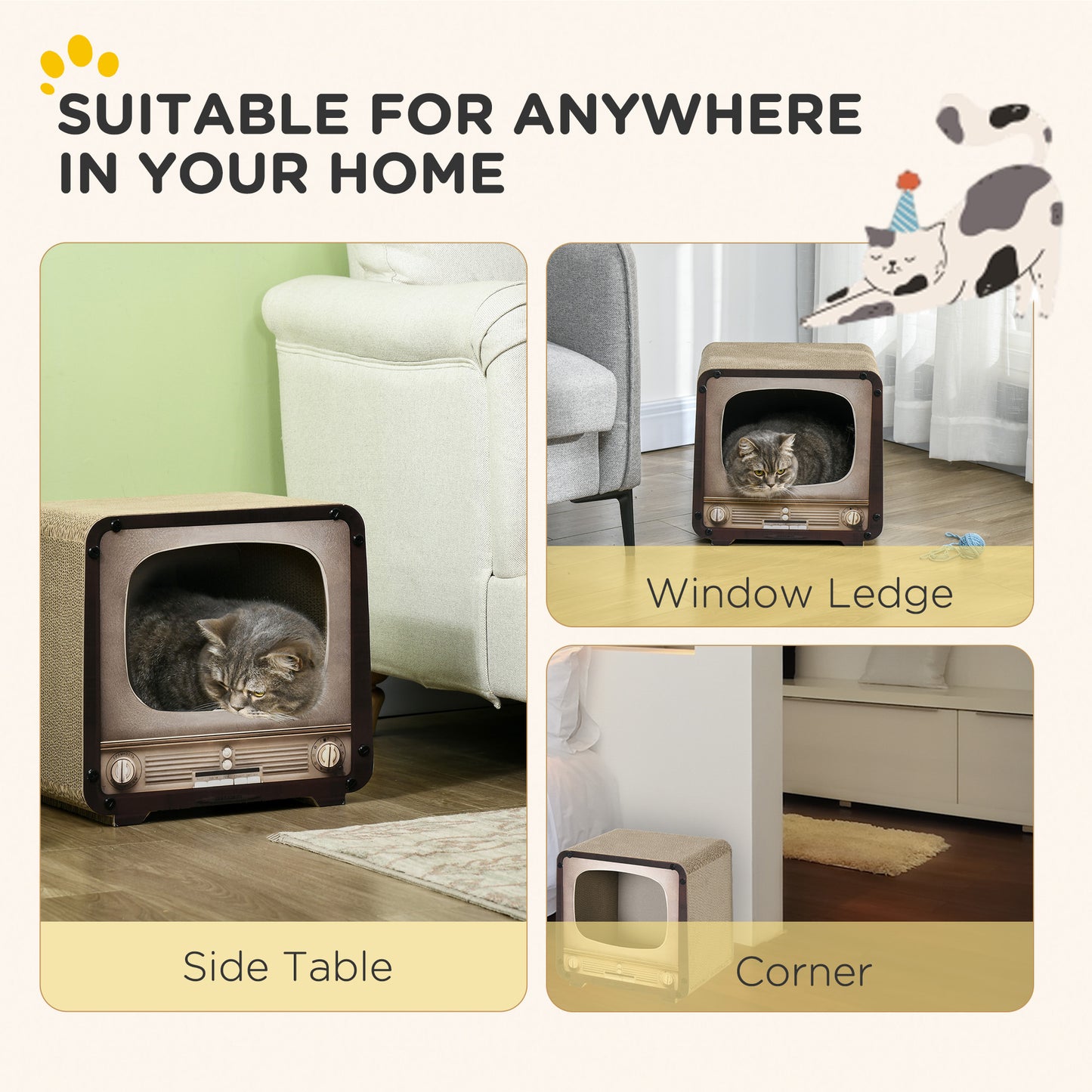 2 in 1 TV Shape Cat Scratching Board House with Catnip, for Indoor Cats in Brown | PawHut